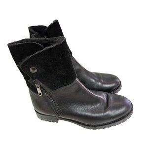 Fabianelli Black Leather Suede Faux Shearling Lined Boots Size 37